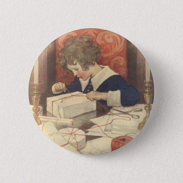 Badge Rond 5 Cm Envelopper les cadeaux de Noël, Jessie Willcox Smi (Devant)