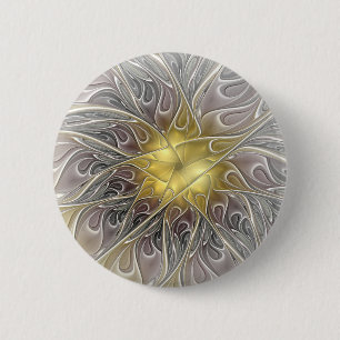 Badge Rond 5 Cm Épanouissement avec fleur fractale abstraite moder