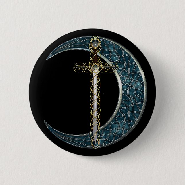 Badge Rond 5 Cm Épée et lune celtiques (Devant)