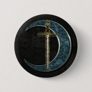 Badge Rond 5 Cm Épée et lune celtiques avec le mur grunge