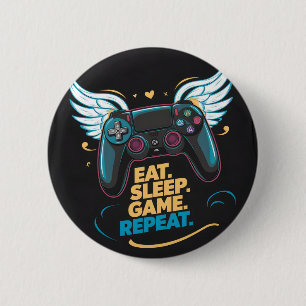 Badge Rond 5 Cm Epic Gaming Gear. Manger. Dormir. Jeu. Recommencer