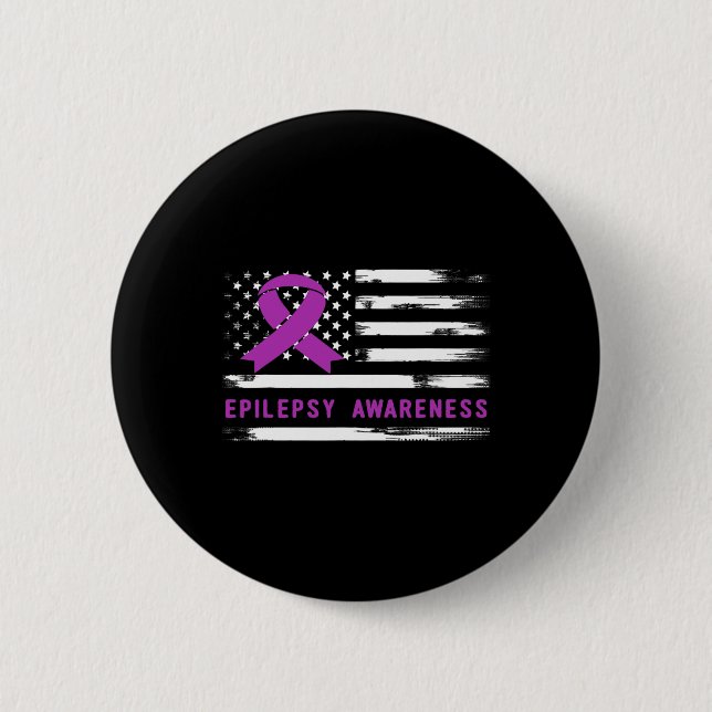 Badge Rond 5 Cm Epilepsy Awarness American Flag Purple Ribbon  (Devant)
