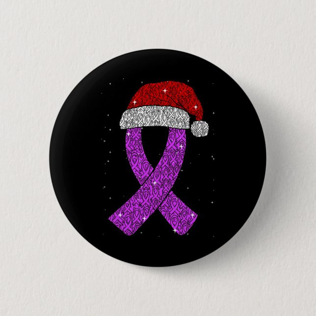 Badge Rond 5 Cm Epilepsy Christmas Hat Purple Awareness Ribbon Sei (Devant)