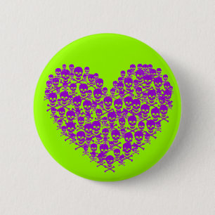 Badge Rond 5 Cm Épingle à cœur de crâne violet