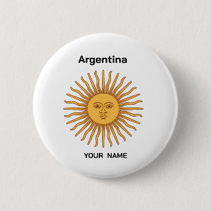 Badge Rond 5 Cm Épingle Argentine Sol de Mayo Nom Personnalisé