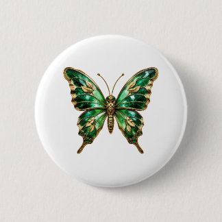 Badge Rond 5 Cm Épingle artistique papillon en feuilles d'or vert