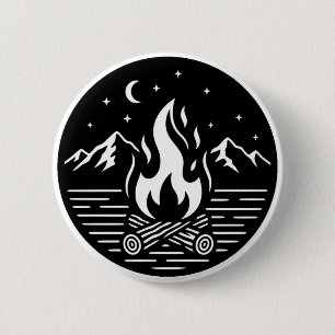 Badge Rond 5 Cm Épingle Aventure de feu de camp de nuit
