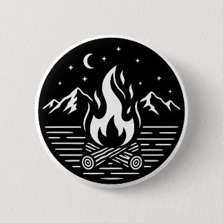 Badge Rond 5 Cm Épingle Aventure de feu de camp de nuit