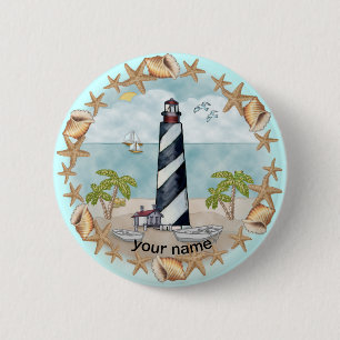 Badge Rond 5 Cm Épingle bouton phare de coquillages de Floride