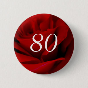 Badge Rond 5 Cm Épingle de bouton de rose rouge pour 80e anniversa