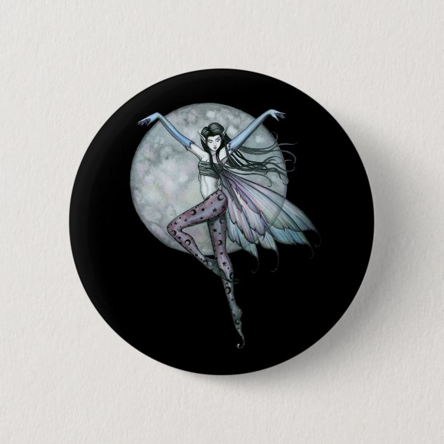 Badge Rond 5 Cm Épingle de fée gothique, Pleine lune de bouton Fée (Devant)