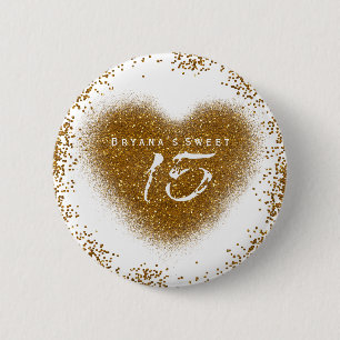 Badge Rond 5 Cm Épingle de fête d'anniversaire Gold Glitter Heart 