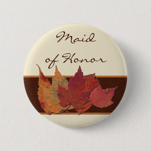 Badge Rond 5 Cm Épingle de mariage Brown orange ivoire séché Feuil