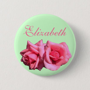 Badge Rond 5 Cm Épingle de nom de fleurs de rose rose double chaud