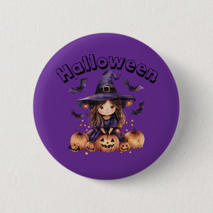 Badge Rond 5 Cm Épingle du bouton de la sorcière d'Halloween
