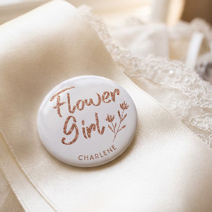 Badge Rond 5 Cm Épingle Fleur Rose en Or pour Mariage