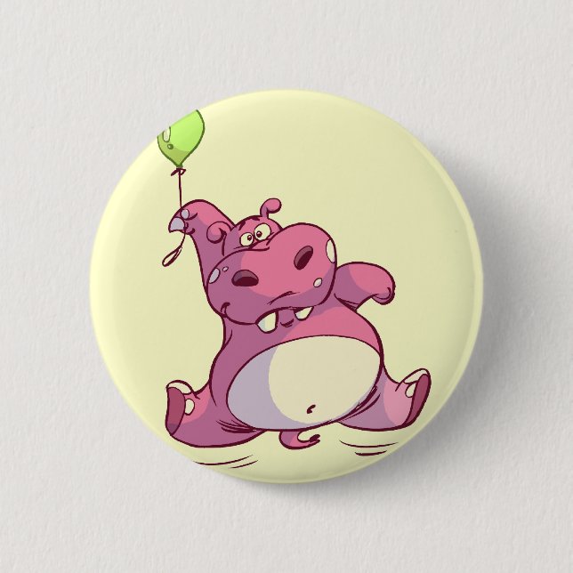 Badge Rond 5 Cm Épingle hippo rose d'anniversaire (Devant)