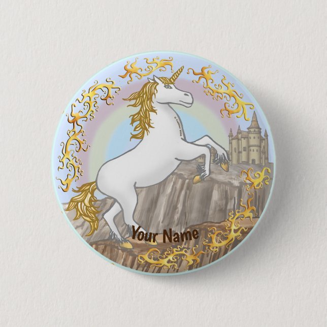 Badge Rond 5 Cm Épingle licorne de château  (Devant)