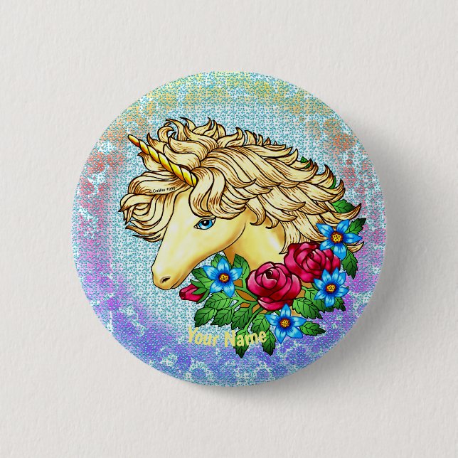 Badge Rond 5 Cm Épingle licorne Roses  (Devant)