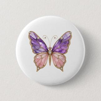 Badge Rond 5 Cm Épingle papillon en quartz rose d'améthyste violet