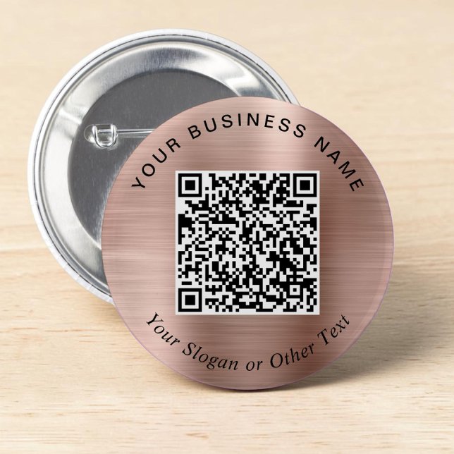 Badge Rond 5 Cm Épingle Rose Gold Code QR Entreprise Promotionnel (Promotional Business QR Code Rose Gold Pin)