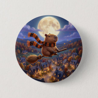 Badge Rond 5 Cm Épinglette à bouton Capybara au balai volant avec