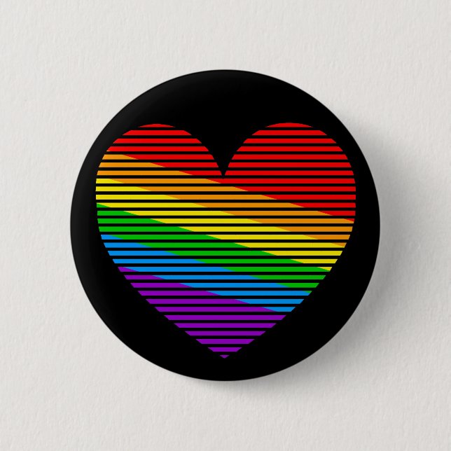 Badge Rond 5 Cm Épinglette Cœur à rayures arc-en-ciel Corey Tiger  (Devant)