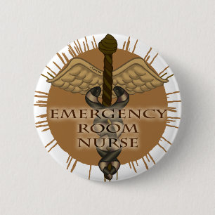 Badge Rond 5 Cm Épinglette de l'infirmière ER Caduceus