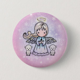 Badge Rond 5 Cm Épinglette de vacances ours polaire et ange