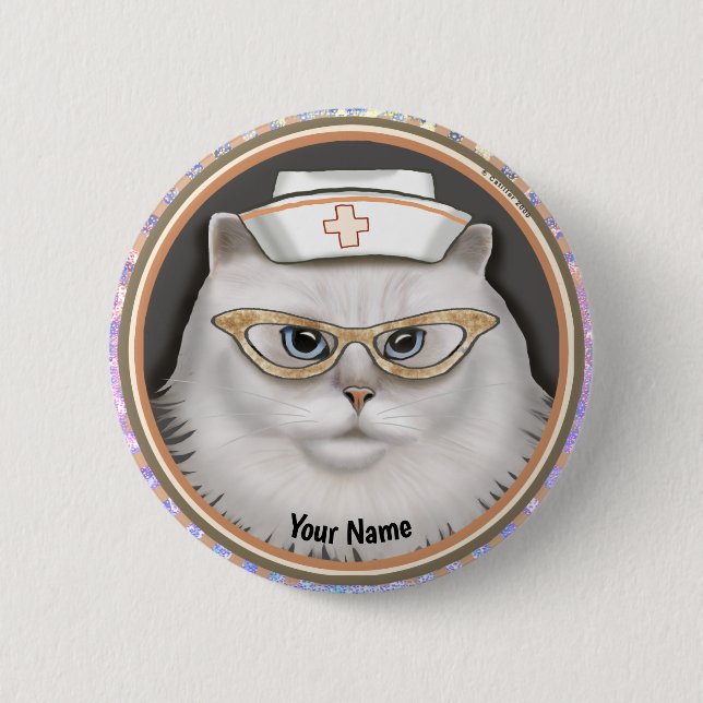Badge Rond 5 Cm Épinglette d'infirmière au chat persan (Devant)
