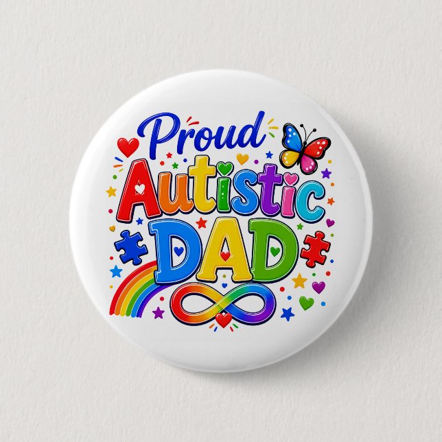 Badge Rond 5 Cm Épinglette fière papa autiste (Devant)