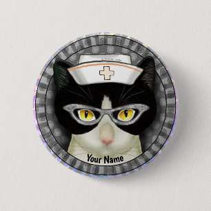 Badge Rond 5 Cm Épinglette Infirmière Chat Smoking
