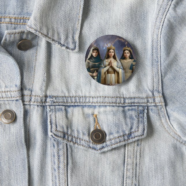 Badge Rond 5 Cm Épinglette Judith, Esther & Vierge Marie (En situation)