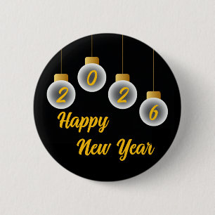 Badge Rond 5 Cm Épinglette Nouvel An 2026 Or et Noir