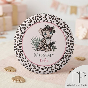 Badge Rond 5 Cm Épinglette rose fille léopard bébé