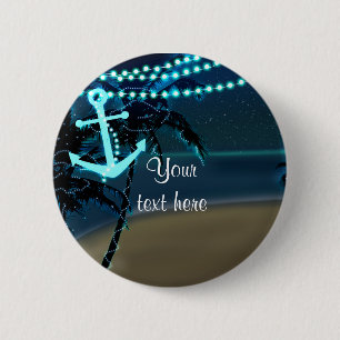 Badge Rond 5 Cm Épinglette veilleuse Plage à l'ancre et palmiers