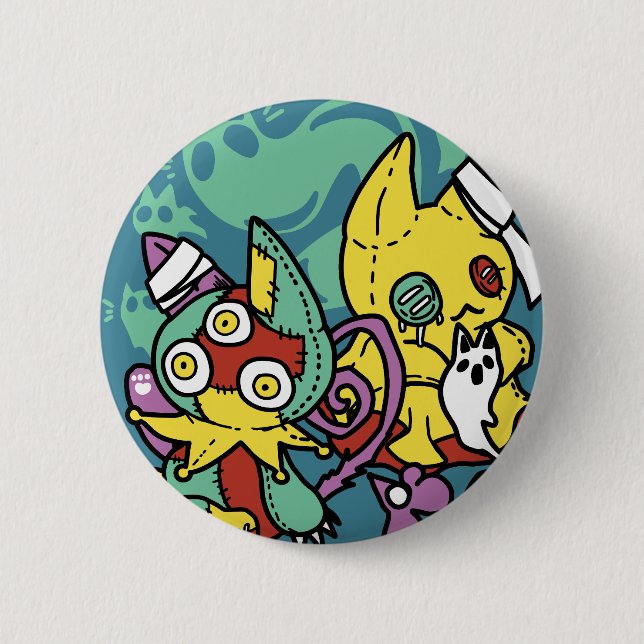 Badge Rond 5 Cm Épouvantablement positif | Chats monstrueux Hallow (Devant)