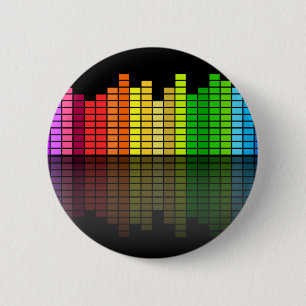 Badge Rond 5 Cm Equaliseur de musique coloré avec Réflexion, Techn