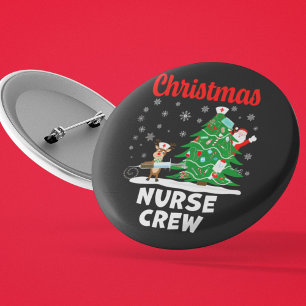 Badge Rond 5 Cm Équipage de l'infirmière de Noël avec Père Noël et