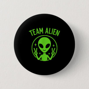 Badge Rond 5 Cm Équipe Alien - Signe de paix extraterrestre vert d