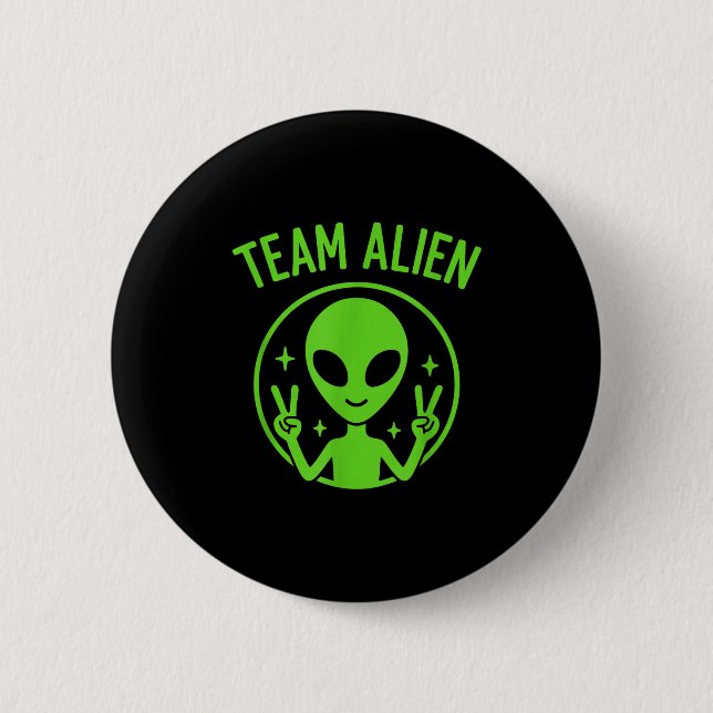 Badge Rond 5 Cm Équipe Alien - Signe de paix extraterrestre vert d (Devant)
