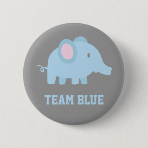 Badge Rond 5 Cm Équipe Bleue, Bébé Éléphant Garçon, Fête de Révéla