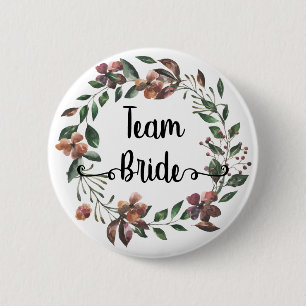 Badge Rond 5 Cm Equipe Bride aquarelle botanique de fleurs bordeau