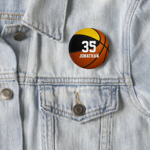 Badge Rond 5 Cm équipe de basket-ball en or noir couleurs w nom de