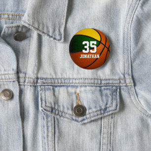 Badge Rond 5 Cm équipe de basket-ball en or vert couleurs
