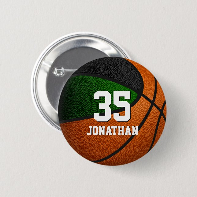 Badge Rond 5 Cm équipe de basket-ball noir vert couleurs (Devant & derrière)