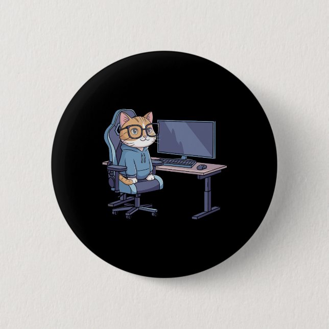 Badge Rond 5 Cm Équipe de chat de joueur mème drôle 1  (Devant)