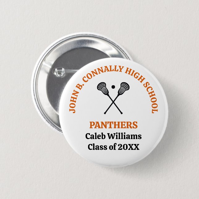 Badge Rond 5 Cm Équipe de crosse de l'école secondaire orange pers (Devant & derrière)