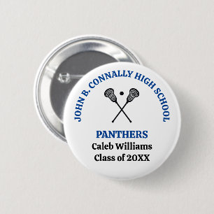 Badge Rond 5 Cm Équipe de crosse de lycée Blue personnalisée