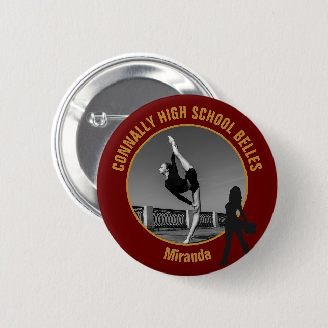 Badge Rond 5 Cm Équipe de drill Or Grenat Photo Danseuse Lycée (Devant & derrière)
